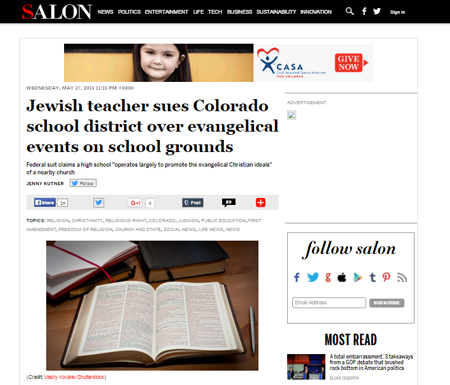 Jewish teacher sues Colorado school district over evangelical events on school grounds